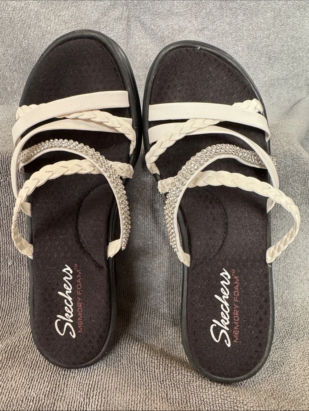 Skechers Cali Rumblers Wild Child Wedge Sandal with White Bling Size 7.5